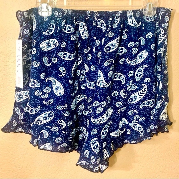 NWT Skorts Large Patrons of Peace Ruffle Shorts Flowy Skirt Blue Paisley - Picture 1 of 11